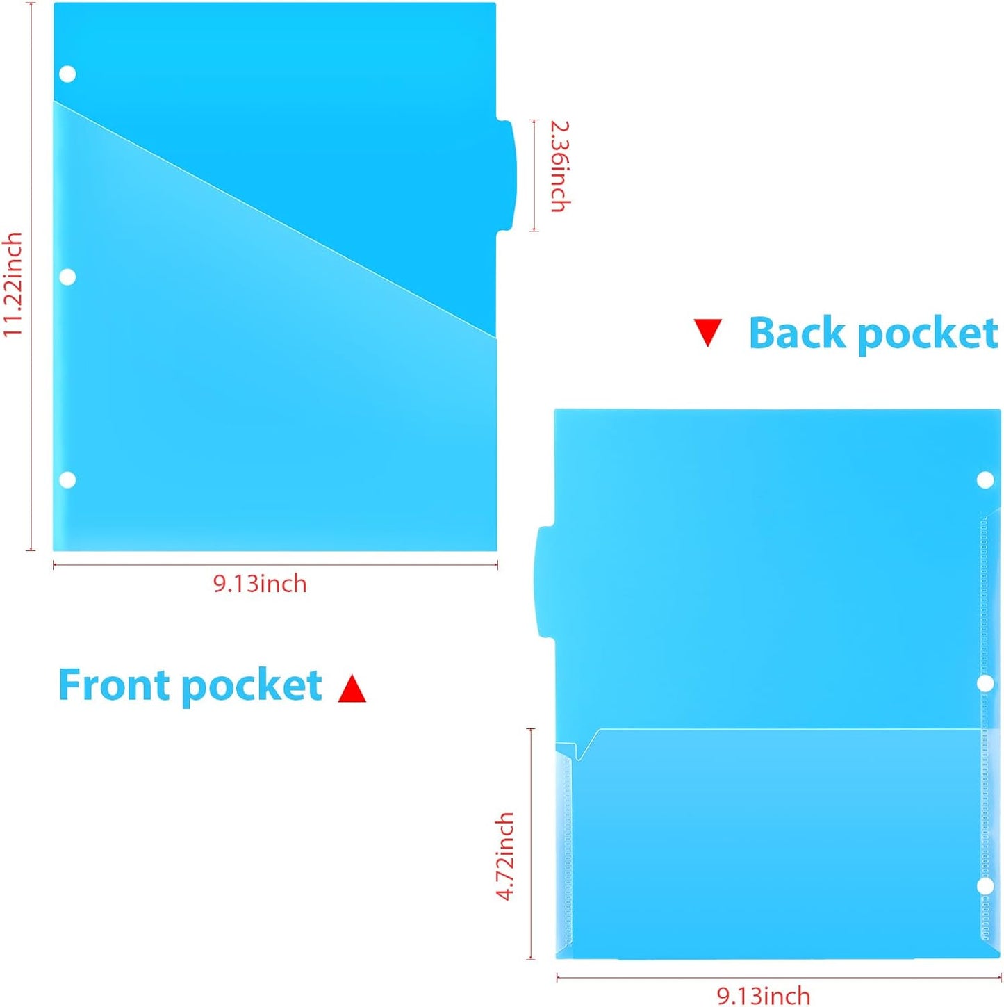 5 Tabs Plastic Dividers with 2 Clear Pockets - 3 Sets, Pocket Dividers for 3-Ring Binders, Multi-Color Binder Dividers, Total 15 Tabs