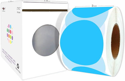 PARLAIM 2 Inch Dot Stickers, 500pcs Round Color Coding Circle Labels in Dispenser Box for Classroom Student Moving Box, Sky-Blue