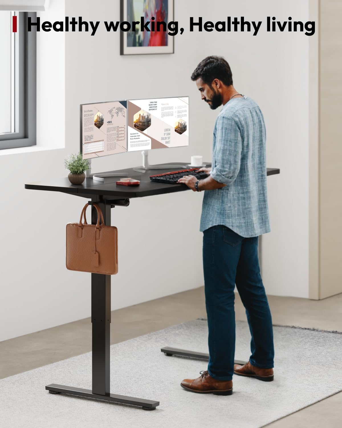 SANODESK Standing Desk Height Adjustable Electric Stand up Desk 40x24 Inches Sit Stand Home Office with Splice Board, Black Frame/Black Top