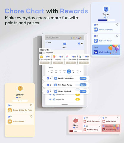 Digital Calendar 15.6'' Wall Touch Screen Chore Chart Customize Dashboard Smart Electronic Calendar Digital for Family Meal Planner Support All Google Play Apps with Stand Wall Mount White