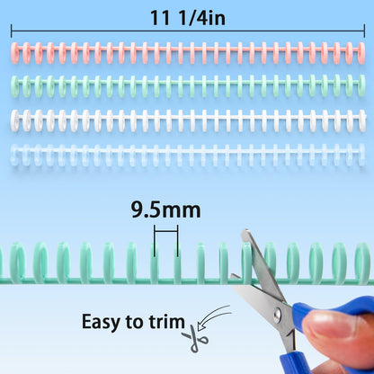 Binding Spines/Coils/Combs: Open & Close Easily Adding Pages for Notebook ，Worklion Binding Machine 30 Ring Diameter 3/8"Binding Combs， Maximum 65 Sheets Multicolor Trimmable Sturdy 10pieces