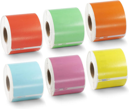 BETCKEY - Mixed Colored Label Replacement for Dymo 30323 (2-1/8" x 4") Name Badge Labels, Compatible with Dymo 450, 4XL & Zebra Desktop Thermal Printers [Green+Yellow+Red+Pink+Orange+Light Blue]
