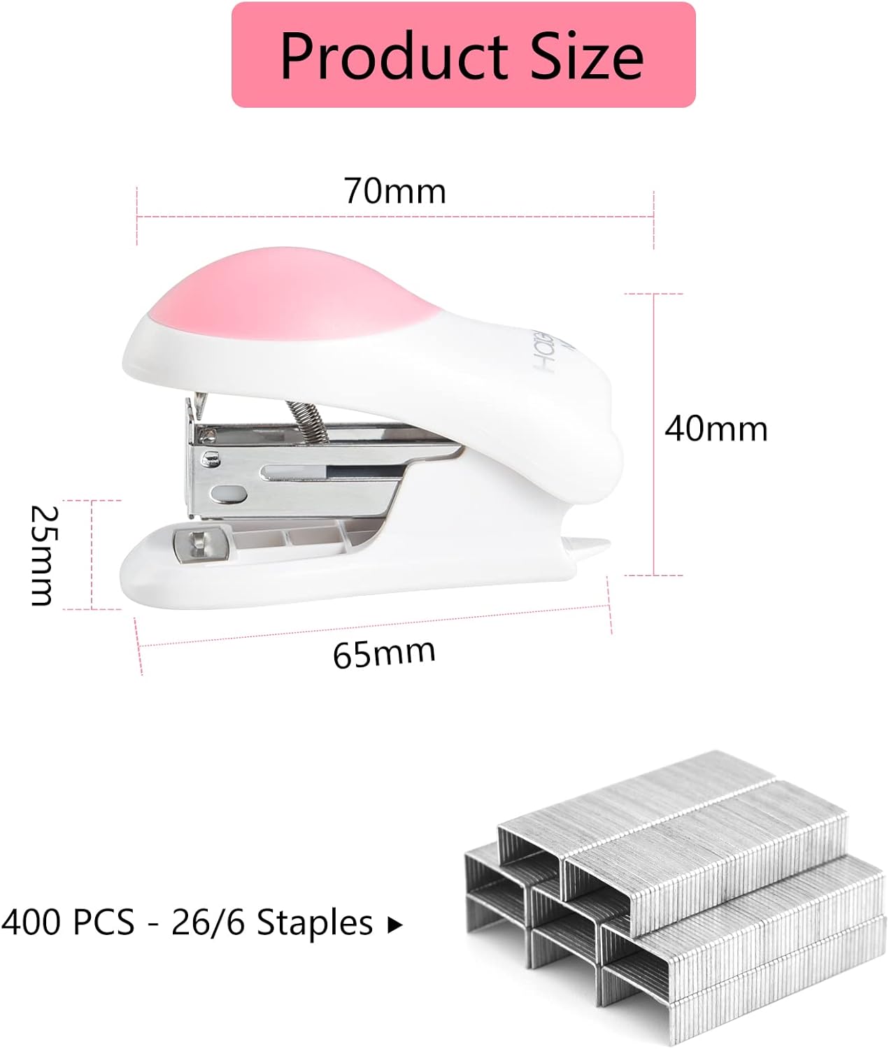 NEBURORA Mini Effortless Desktop Staplers with 400 Standard 26/6 Staples, 2-24 Sheet Capacity, Includes Built-in Staple Remover, Cute Stapler Gift for Student and Office Use, 3 Colors Options (Pink)