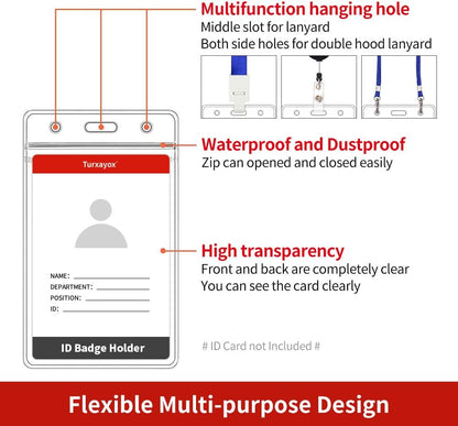 50 Pcs Clear ID Badge Holder, Vertical Plastic Name Tag Protector, Key Card Badge Holders with Waterproof Resealable Zipper for Nurses, Office, School and Lanyards Use