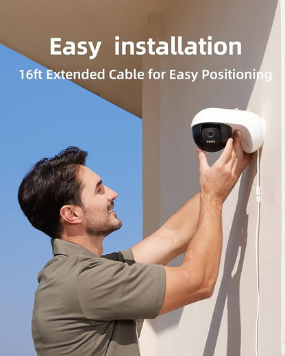 Noorio 3K Wired Security Camera Outdoor, 5GHz 5MP 24/7 Recording Camera for Home Security, w/Sound Light Alerts, 360° View with AI Tracking, 256G Storage, No Subscription Fee, IP66 Color Night Vision