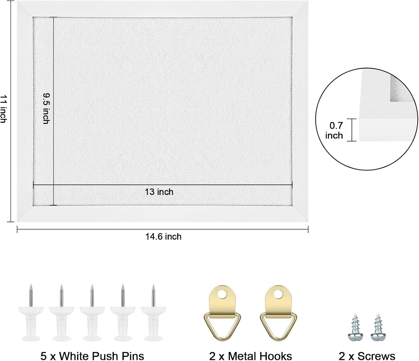 TORASO Cork Board Bulletin Board, Cork Boards for Walls with Pins, Eye Bolts, gaskets, Screws, Pin Board for Office, School and Home (White, 11“x14.5” - 1p)
