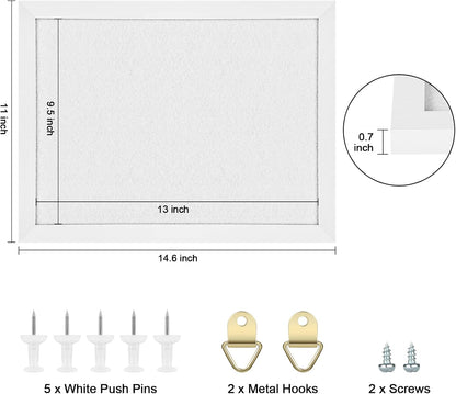TORASO Cork Board Bulletin Board, Cork Boards for Walls with Pins, Eye Bolts, gaskets, Screws, Pin Board for Office, School and Home (White, 11“x14.5” - 1p)