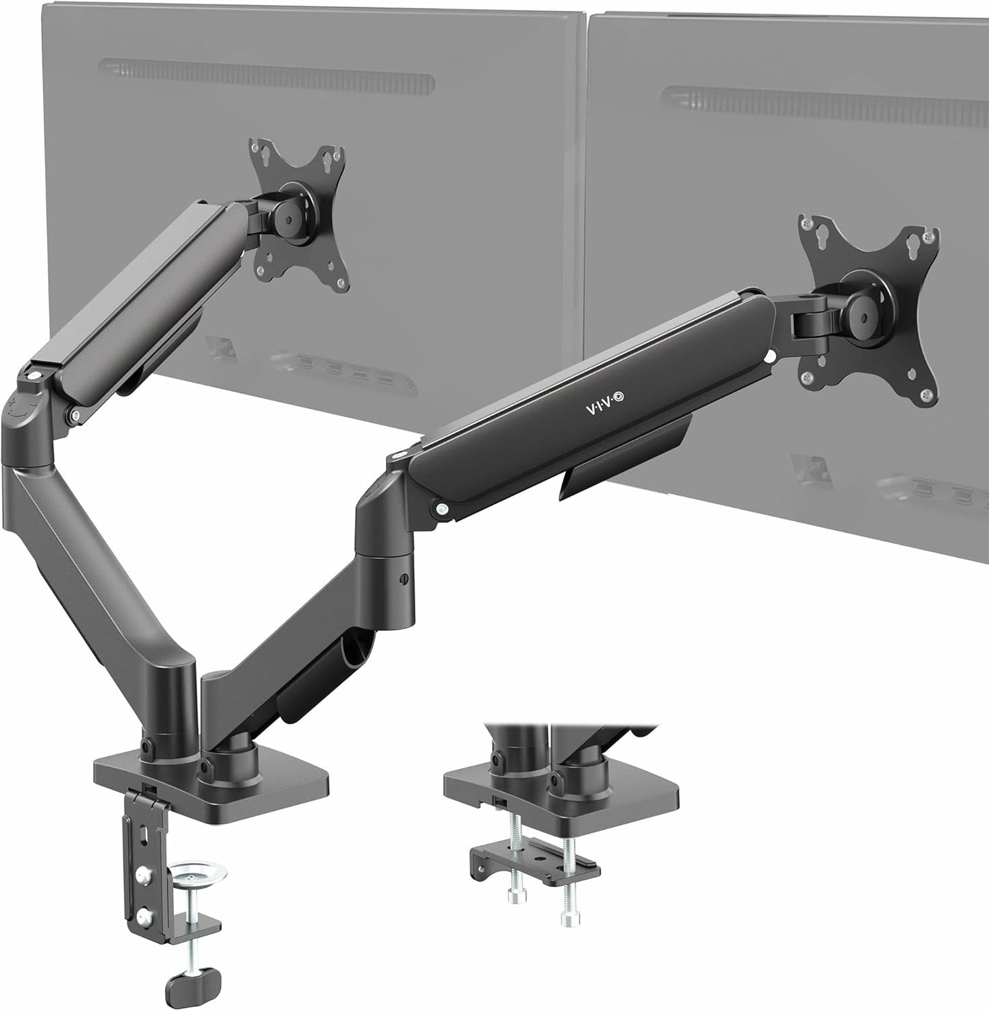 VIVO Dual Monitor up to 32 inches and 19.8 lbs per Screen, Pneumatic Arm Desk Mount, Articulating Counterbalance, VESA Stand, Classic, STAND-V002O