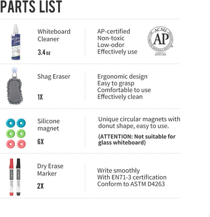 LOUKin Magnetic and Adhesive Marker Holder, Dry Erase Accessory Tray Set (Includes 1 Eraser, 1 Cleaner, 2 Dry Erase Markers and 6 Magnets), Ideal for Office, School or Home Use.