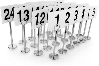 New Star Foodservice 27679 Ring Clip Table Number Card Holders, w/Number Cards, 1 to 24, Set of 24, 8-Inch, Chrome Stand