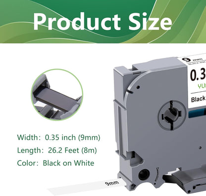 TZe-221 9mm Laminated White TZ Tape Compatible with Brother TZe221 TZ221 TZ-221 Replacement for Brother PTouch 9mm 0.35 Label Tape for PTH100 H110 D400AD D210 1290 Printers, 3-Pack