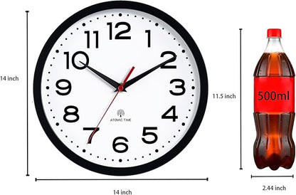 Atomic Wall Clock 14 Inch, Modern Clock Battery Operated Classic Analog Decorative for Kitchen, Living Room, Office, Bedroom, Bathroom (Black)