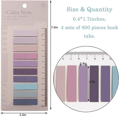 Potanro 800 Pcs Sticky Index Tabs, 4 Sheets Strip Index Tabs, Writable Page Sticky Notes with Ruler for Page Marking Classify File