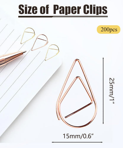 200 Pcs Teardrop Paper Clips Bulk,Stainless Steel Rust-Resistant Paperclips for Wedding Invitations, 3X Stronger Hold with Mirror Polish(Rose Gold + Gold, 1inch)