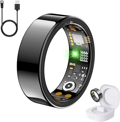 Health Tracker Ring, Smart Health Ring for Women Men with Heart Rate, Blood Oxygen,Sleep Monitor, Steps,Calories, No SubscriptionFee,lP68 Waterproof Smart Ring for iPhone &Android (Black. 6#)