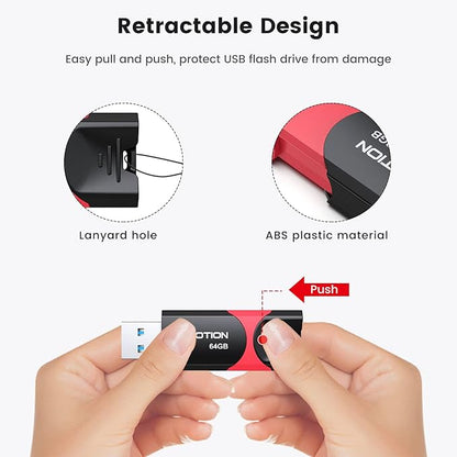 64GB USB 3.0 Flash Drive 10 Pack KOOTION USB 3.0 Thumb Drive Retractable 64G Zip Drive Ultra High Speed USB Stick Jump Drive Rugged Memory Stick with LED Indicator for Data Storage and Transfer