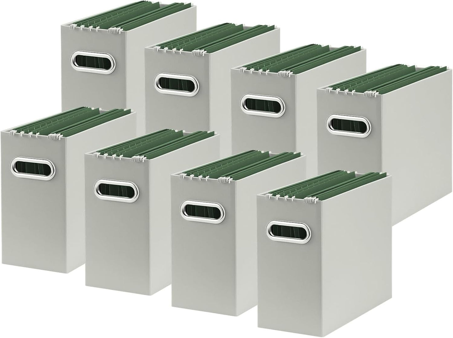 Oterri File Organizer, 8 Packs Small Storage Box, Cardboard File Folder Organizer, Collapsible File Box for Hanging File Folders Letter Size, Portable Filing Organizer with Handle (Grey)