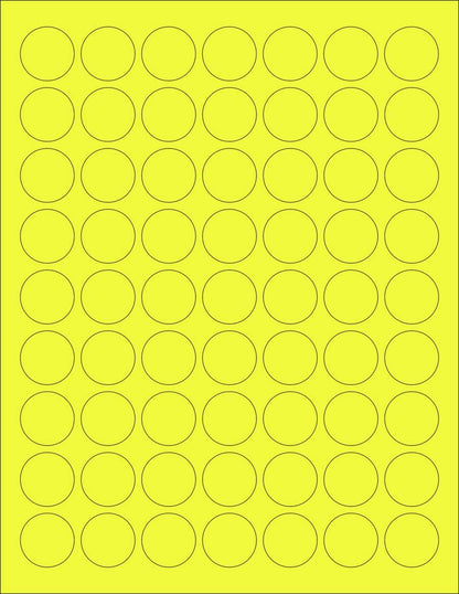 8-1/2 x 11" Neon Color High Light Fluorescent Labels for Laser & Inkjet Printer (YELLOW Fluorescent, 1" Round - 63 per Page - 3150 Labels)