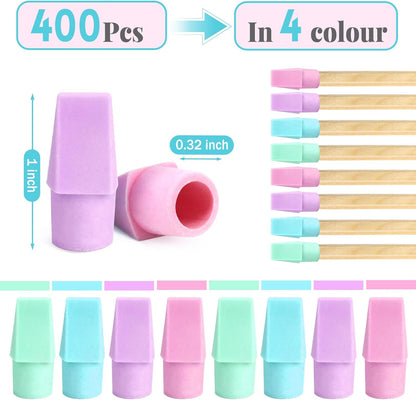 PRALB 400PCS Pencil Top Eraser Bulk Caps for Pencils,Chisel Shape Erasers Toppers for Party Favors Games Prizes, Pencil Top Erasers Cap for Home School Classroom Office Cool Color Series