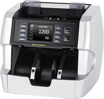 NUCOUN VC-7S Silver Bank Grade Money Counter Machine Mixed Denomination Value Counting Serial Number Multi Currency Enabled 2CIS/UV/IR/MG/MT Counterfeit Detection Cash Bill Value Counter