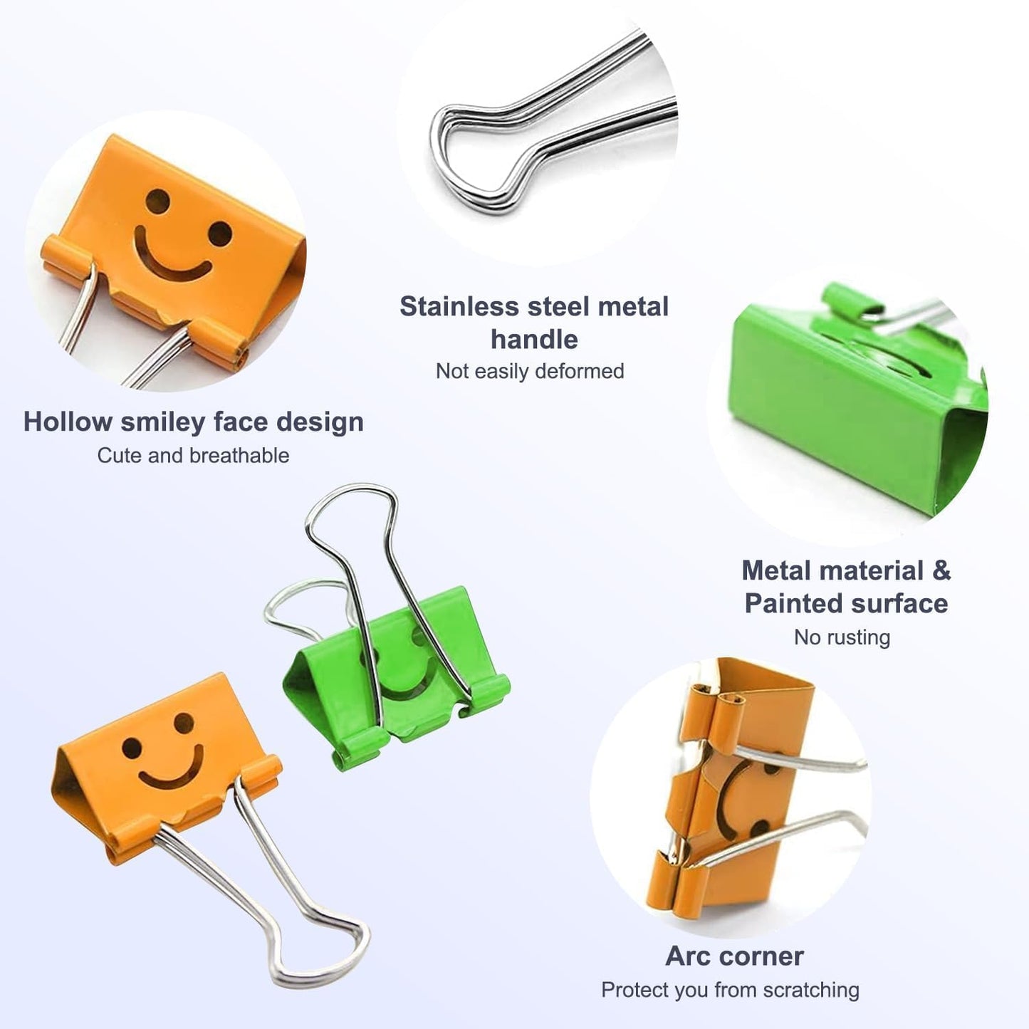 200 Pack Smiling Binder Paper Clips, Mini Metal Binder Clips for Kitchen, Send Goods from Local Warehouse, Cute Binder Clips, School Personal Document Organizing Classifying, Office, Paper Clamps