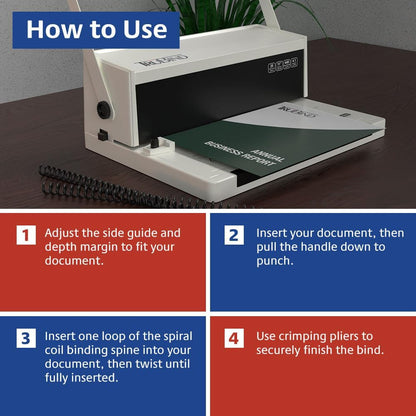 TruBind Manual Coil Binding Machine with Adjustable Side Margin | 20 Sheet Punch Capacity | Bind up to 440 Sheets with 4:1 Pitch | 2-Year Warranty | Heavy-Duty Coil Crimping Pliers Included