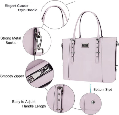 MOSISO PU Leather Laptop Tote Bag for Women, Waterproof Large Capacity Business Work Briefcase Shoulder Laptop Bag