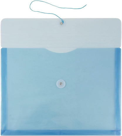 JAM PAPER Plastic Envelopes with Button & String Tie Closure - Letter Booklet - 9 3/4 x 13 - Blue - 12/Pack
