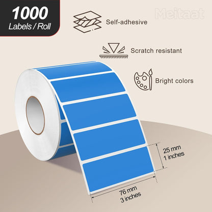 Blue Rectangle Color Coding Labels 3 × 1 Inches, Self-Adhesive Writable Waterproof Vinyl Blank Sticker Roll for Office Home School Business 1000 PCS