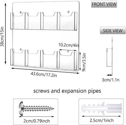 Weysat 4 Pcs Acrylic Brochure Holder Wall Mount 8 Pockets Pamphlet Holder 4" Wide Clear Plastic Trifold Flyer Display Stand Multi Slot Literature Postcard Rack Hanging Rack for Offices Waiting Room