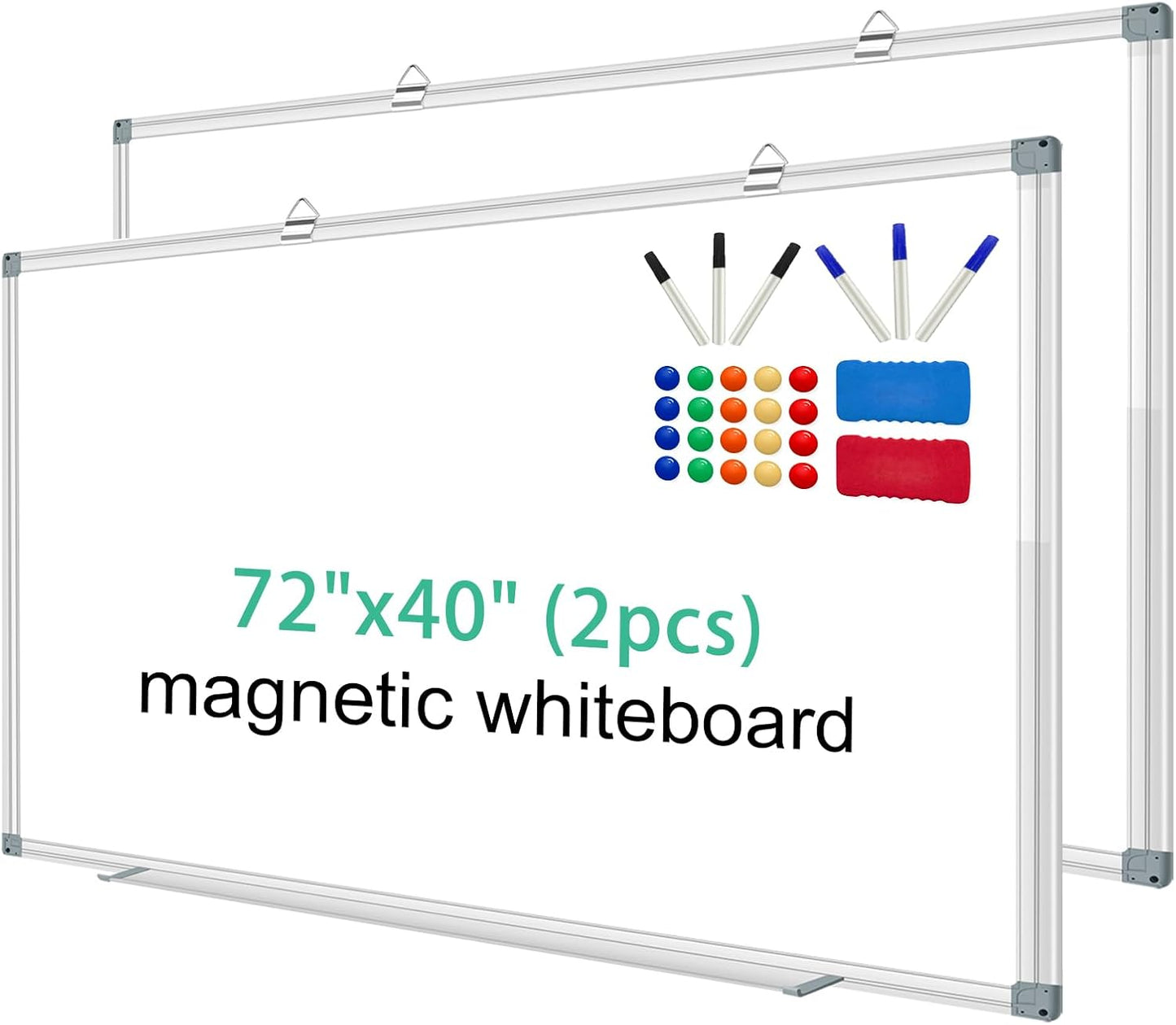 H-Qprobd Whiteboard Dry Erase White Board for Wall 72x40 (2pcs) Magnetic Boards for Office Classroom & Home, Large Wall Whiteboard Including 6 Markers, 20 Magnets, 2 Erasers