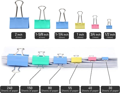 Medium Binder Clips, 24 Pack, 1-1/4 Inch, 1.25 Inch, Standard 32mm, Colorful, Capacity 0.6 Inch, Metal Paper Clips, Fold Clamp, Office Clips, School & Home Use