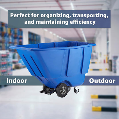 Commercial Rolling Waste Bin 0.5 Cubic Yard 450 lb., Blue Tilt Truck, Construction Trash Recycling Trolley, Industrial Dump Cart Transportation, Garbage Wagon