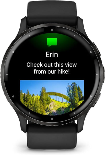 Garmin Venu 3 Running GPS Smartwatch with AMOLED Display, Advanced Health, Fitness Features, Up to 14 Day Battery Life with Signature Series Modern Power Stand | Slate with Black Silicone Band