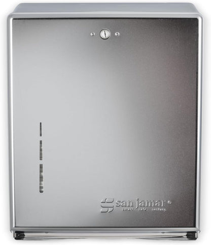 San Jamar T1900XC C-Fold/Multifold Commercial Towel Dispenser, 500 Multifold / 300 C-Fold Towel Capacity, Chrome 14.8" x 11.4" x 4"