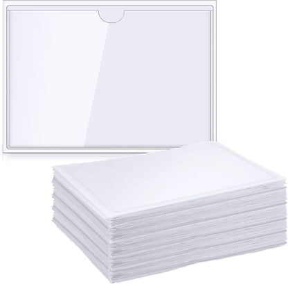 Outus 100 Pcs Clear Self Adhesive Pockets - Bin Labels for Storage Bins, Pocket Label Sleeves, Plastic Index Card Holder with Top Open for Organizing Bins Box Drawer(5 x 7 Inch)