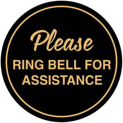 Signs ByLITA Circle Please Ring Bell For Assistance Wall or Door Sign | Easy Installation | Front Desk Reception Sign (Black Gold) - X-large (2 Pack)