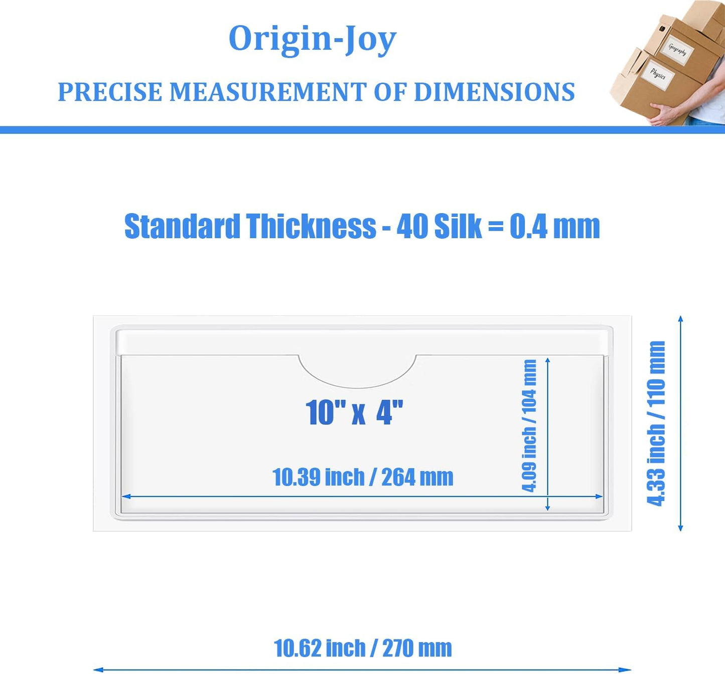 Origin-Joy 25 PCS Self-Adhesive Index Label Pockets, Clear Plastic Peel & Stick Card Holders with Top Open for Loading (10 x 4 inch)
