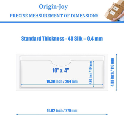 Origin-Joy 35 PCS Self Adhesive Index Card Pockets with Top Open, Clear Plastic Label Holder for Cards of Note, Library and Business, Adhesive Label Pockets & Card Holder (10 x 4 inch)