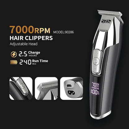 DSP® Hair Clipper, Trimmer, Beard Shaver Kit for Men Professional Barber Set for Hair and Beard Cutting Zero Gap Beard Trimmer, Rechargeable Bald Clippers with LED Display (Black)