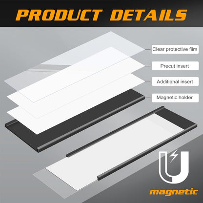 Gueevin 50 Pcs Magnetic C Channel Label Holders 3 x 8 Inch Label Holders Magnet Name Plate with Paper Inserts and Clear Plastic Protectors for File Cabinet Shelf Toolbox Drawer