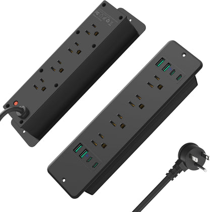 HHSOET 16 in 1 Recessed Power Strip Flat Plug, 45W Fast Charging Furniture Outlet with USB, Conference Recessed Surge Protection with 8 AC Plugs, 4 USB Ports 4 USB-C, 6ft Power Cord.(Black)