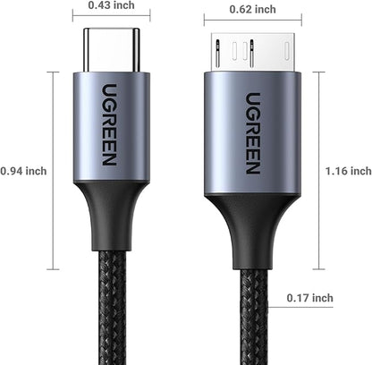 UGREEN 10 Gbps Micro B to USB C Hard Drive Cables, 1.5FT USB C to Micro B, External Hard Drive Cable Compatible with MacBook Pro/Air, iPad/Tablet, iPhone, Samsung Galaxy S24, WD Seagate etc