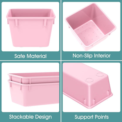 WOWBOX 25 PCS Plastic Drawer Organizer Set, 4 Sizes Desk Drawer Divider Organizers and Storage Bins for Makeup, Jewelry, Gadgets for Kitchen, Bedroom, Bathroom, Office, Pink