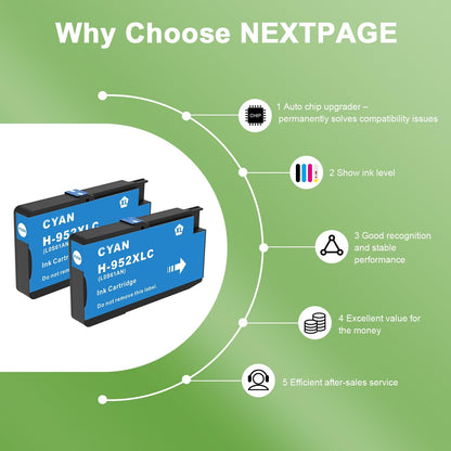 952XL Cyan Ink Cartridges with Upgrade Device Replacement for HP 952 XL Combo Pack for HP Officejet Pro 7740 8720 8710 8210 8715 8740 8702 8730 8725 Printers (952XL Cyan High-Yield 2 Packs)