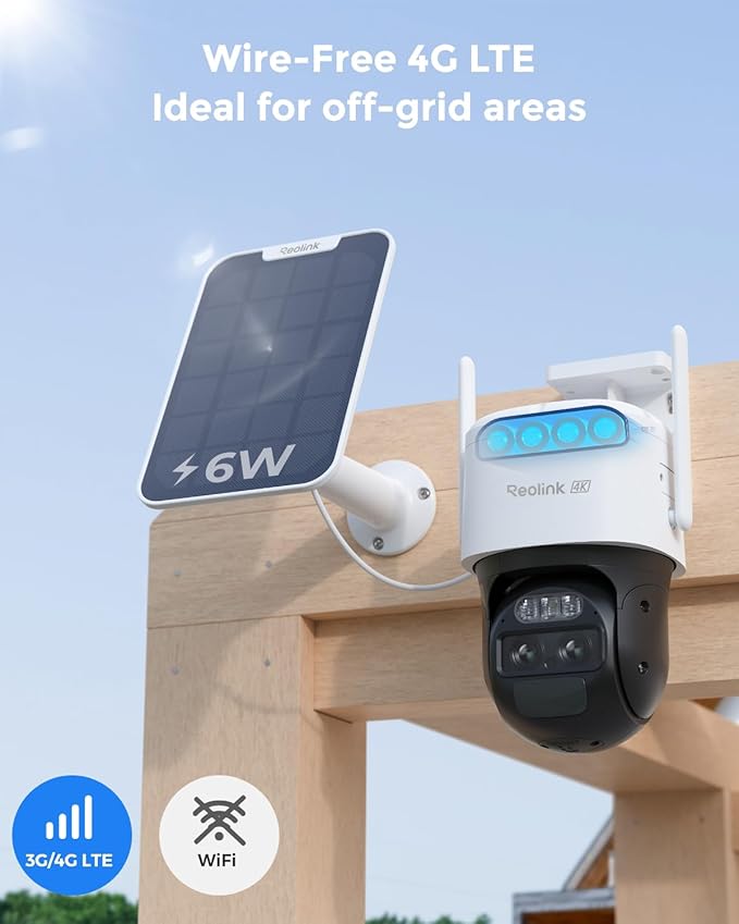 REOLINK 4K Dual Lens 4G LTE Cellular Security Camera Outdoor, 360 PTZ with Auto Tracking, No WiFi Solar Powered, 6X Hybrid Zoom, 8MP Color Night Vision, SIM Card Included,Motion Alert, TrackMix LTE+SP