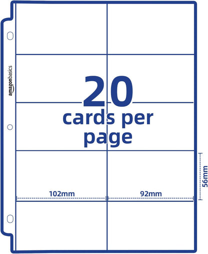 Amazon Basics Plastic Business Card Holder, Protector Sleeves for 3-Ring Binder, Transparent, 25-Pack