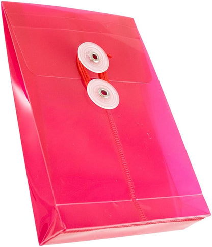 JAM PAPER Plastic Envelopes with Button & String Tie Closure - 4 1/4 x 6 1/4 - Pink - 12/Pack