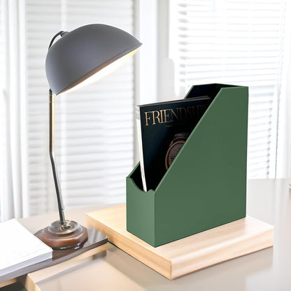 UnionBasic Magazine File Holder, Leatherette Desktop Document Organizer, Home Office Paper Holder File Storage Literature Sorter, Malachite Green