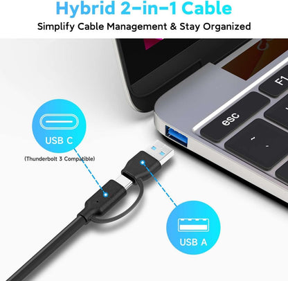 Powered USB 3.0 /USB C Hub, ikuai Aluminium 7-Port USB Hub Splitter with AC Adapter LED Individual On/Off Switches and 3.3ft Extended Long Cable for Laptop, Mac, PC, Flash Drive, Mobile HDD